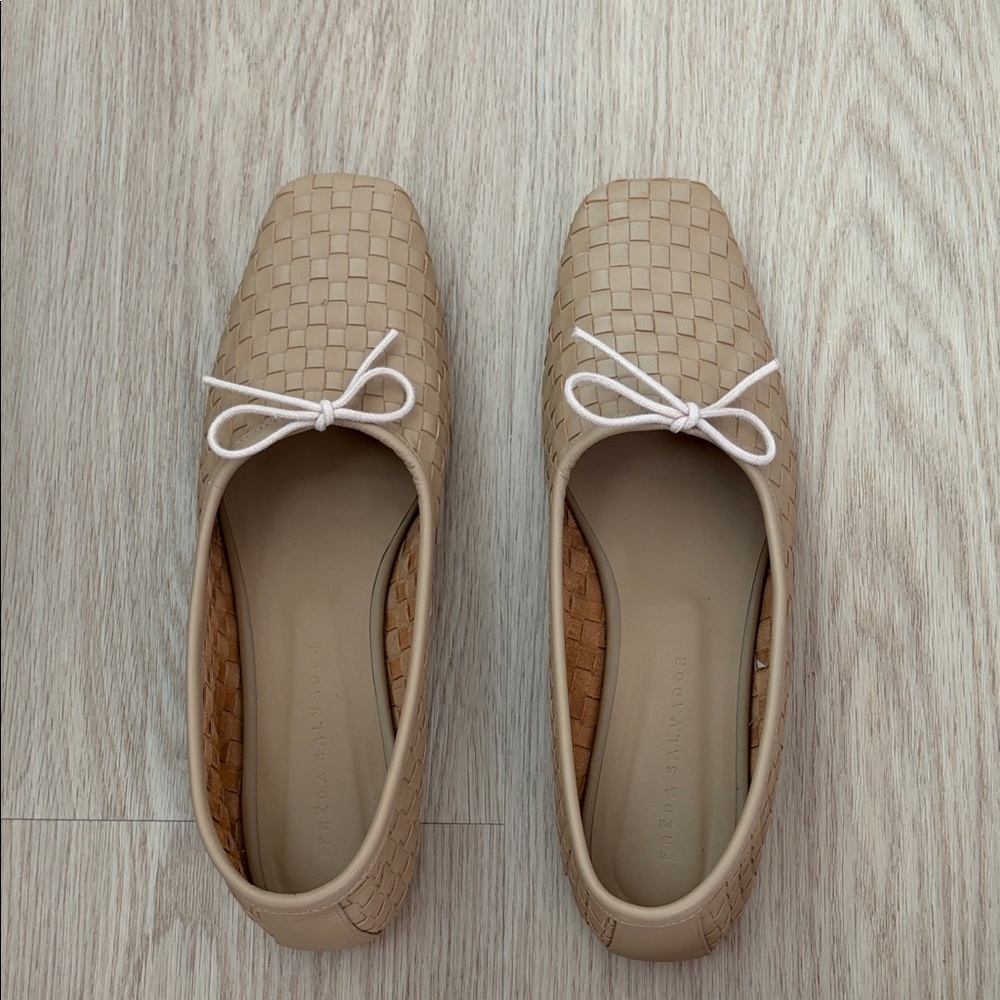 Freda Salvador Jada Latte Woven Flats with Bow